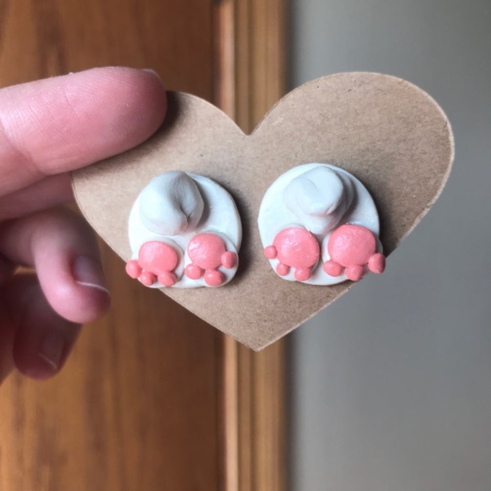 NEW Handmade Polymer Clay Bunny Butt Stud Earrings